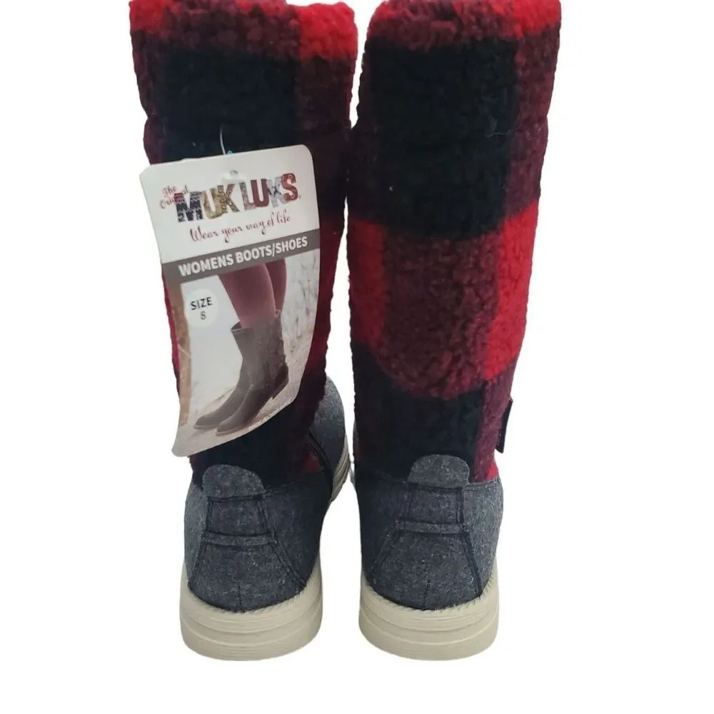Muk Luks Dinah Boots Womens 8 Buffalo Plaid Water Resistant Cabin Core Gorpcore